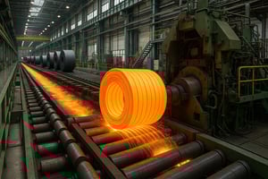 Steel mill Modern steel mill in operation coils in motion production flow clean facility-1